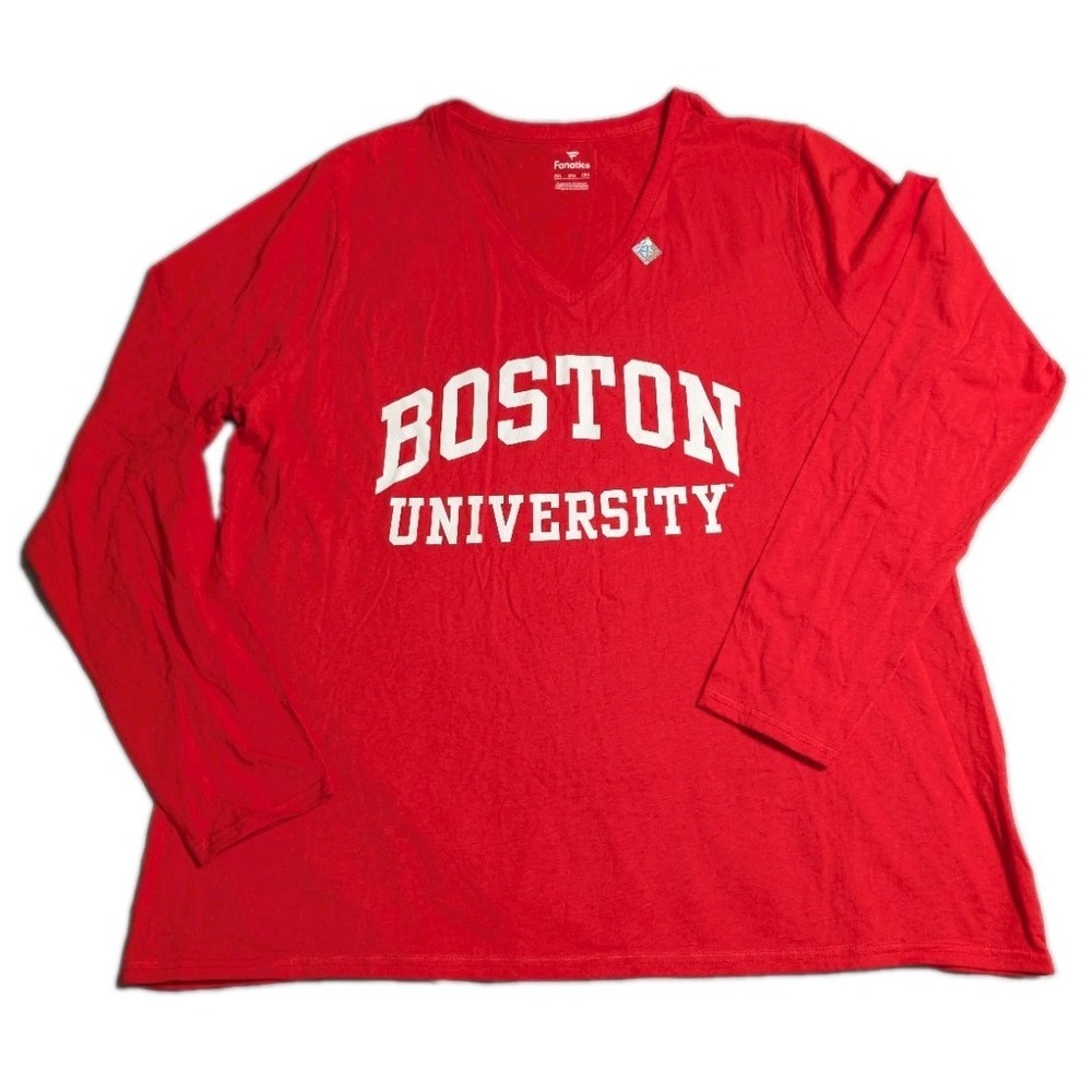 Fanatics Boston University Shirt Womens 2XL Red Long Sleeve V Neck BU Terriers